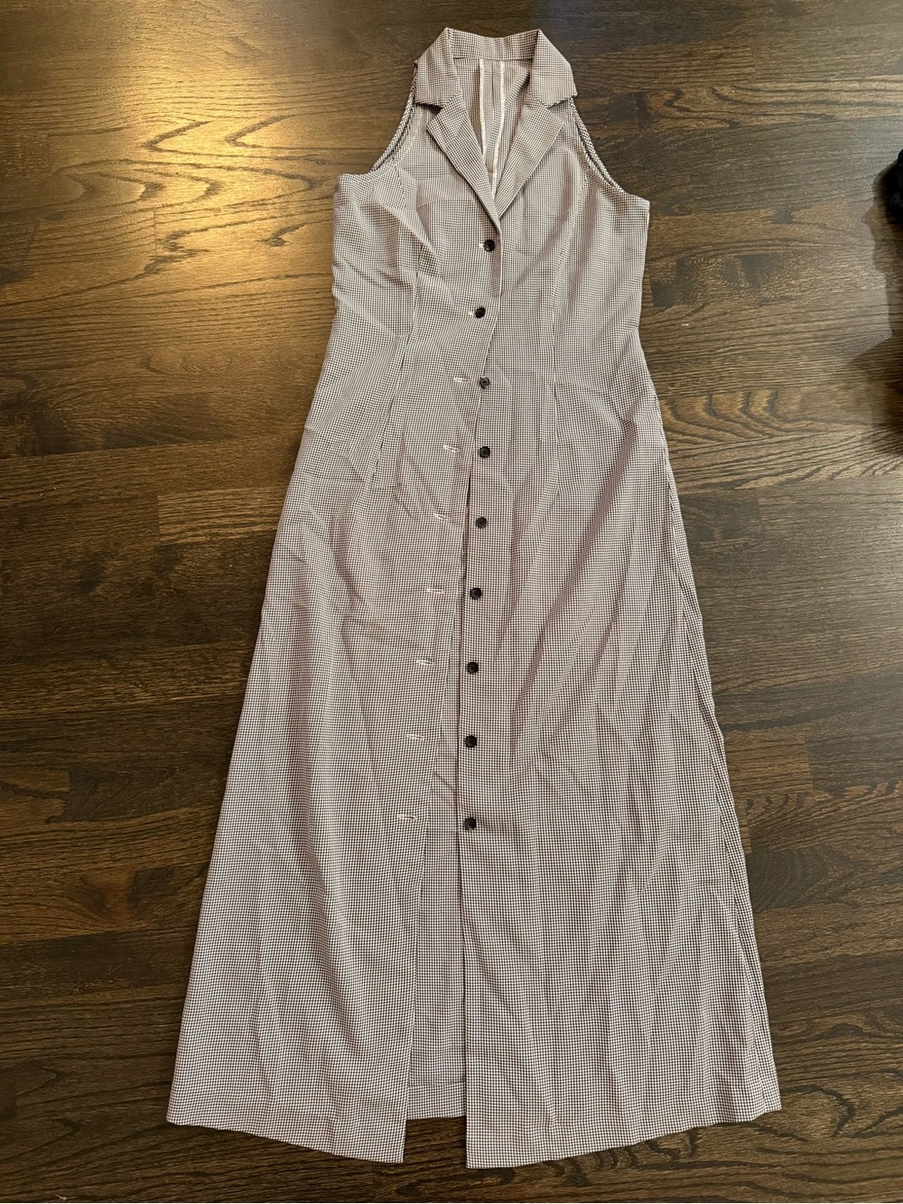 Sleeveless Button-Front Maxi Dress in Light Taupe size small